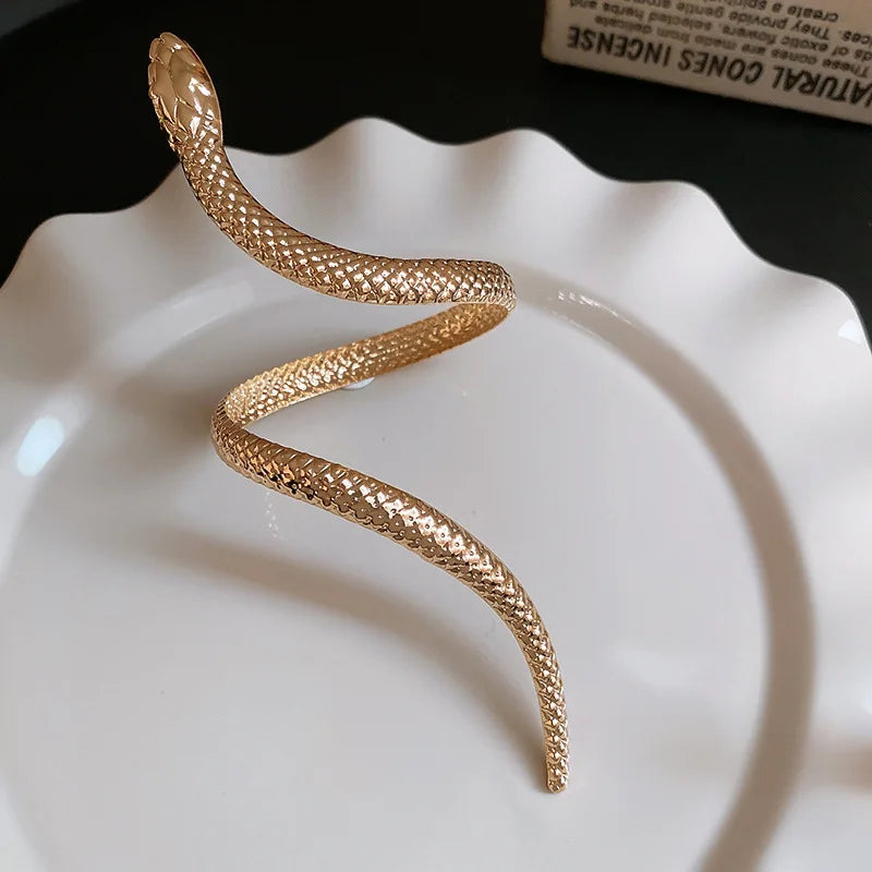 New Arrival Snake Shaped Cuff Bracelet Ring Set for Women Exaggerated Metal Unique Design Bracelet Fashion Jewelry Set