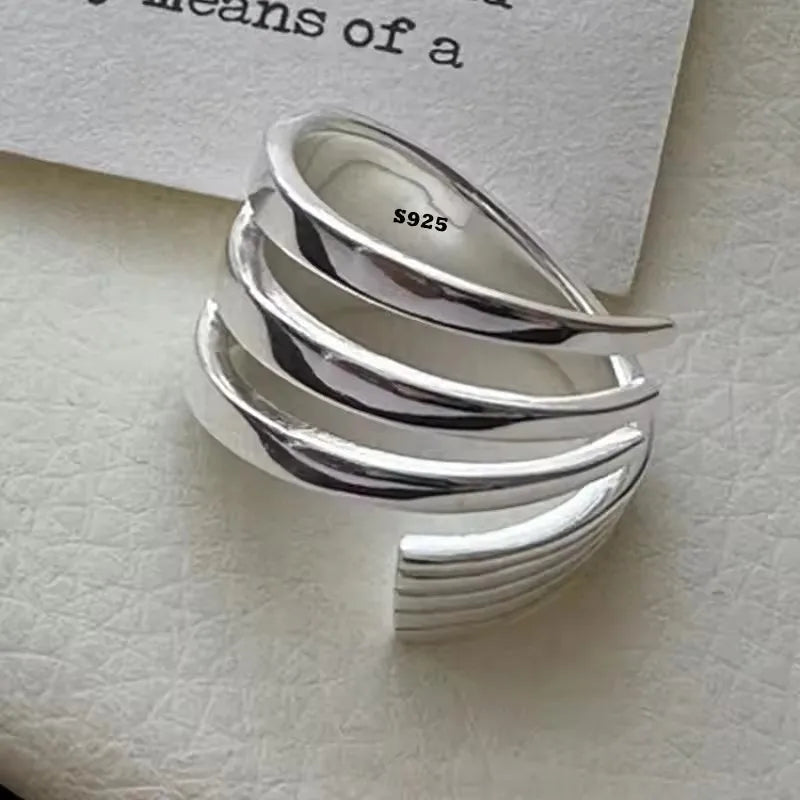 PANJBJ Real 925 Sterling Silver Retro Round Ring For 2 Rigns Women Chain Vintage Fine Jewelry Minimalist Accessories Gift