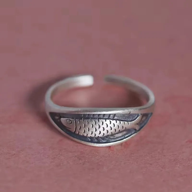 PANJBJ Real 925 Sterling Silver Retro Round Ring For 2 Rigns Women Chain Vintage Fine Jewelry Minimalist Accessories Gift