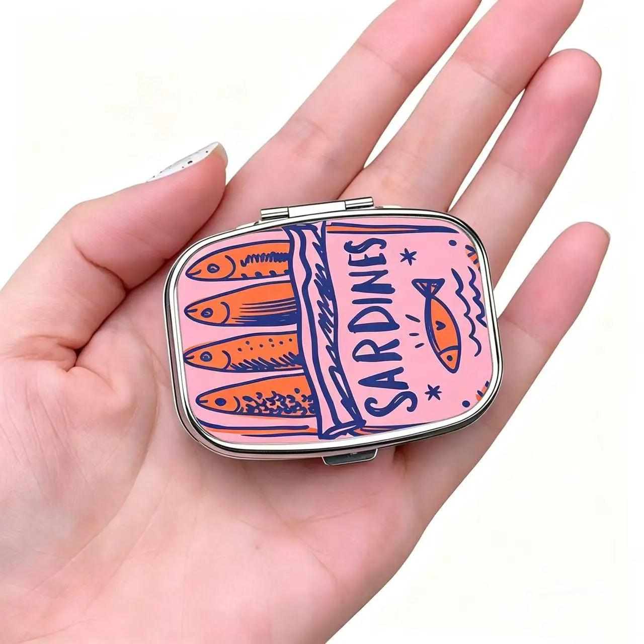Cute Sardines Print Metal Pill Case
