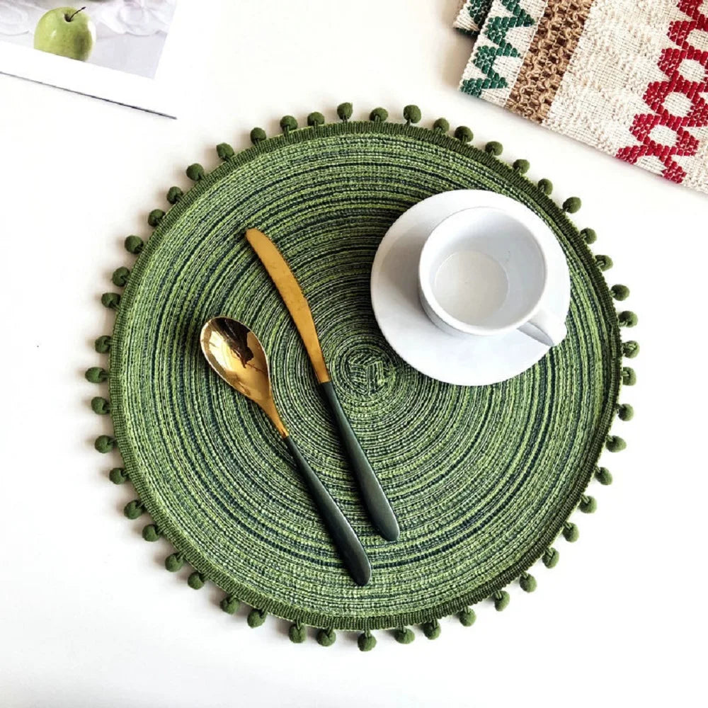 1/6/10PCS Round Braided Red Placemats