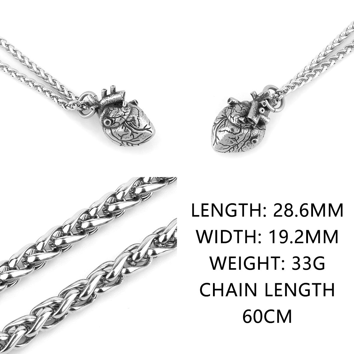 Heart Pendant Necklace Stainless Steel
