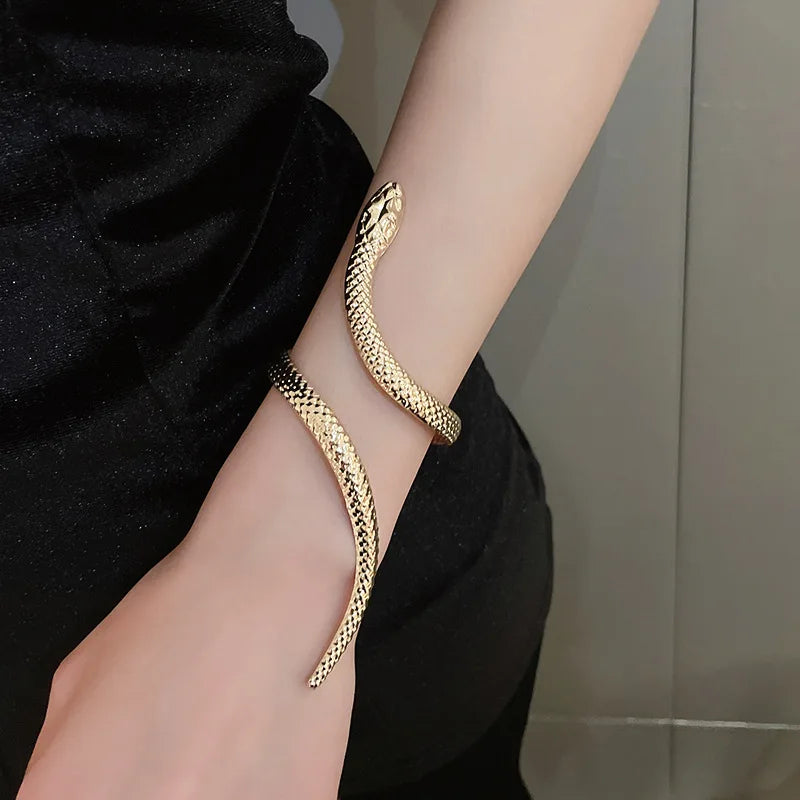 New Arrival Snake Shaped Cuff Bracelet Ring Set for Women Exaggerated Metal Unique Design Bracelet Fashion Jewelry Set