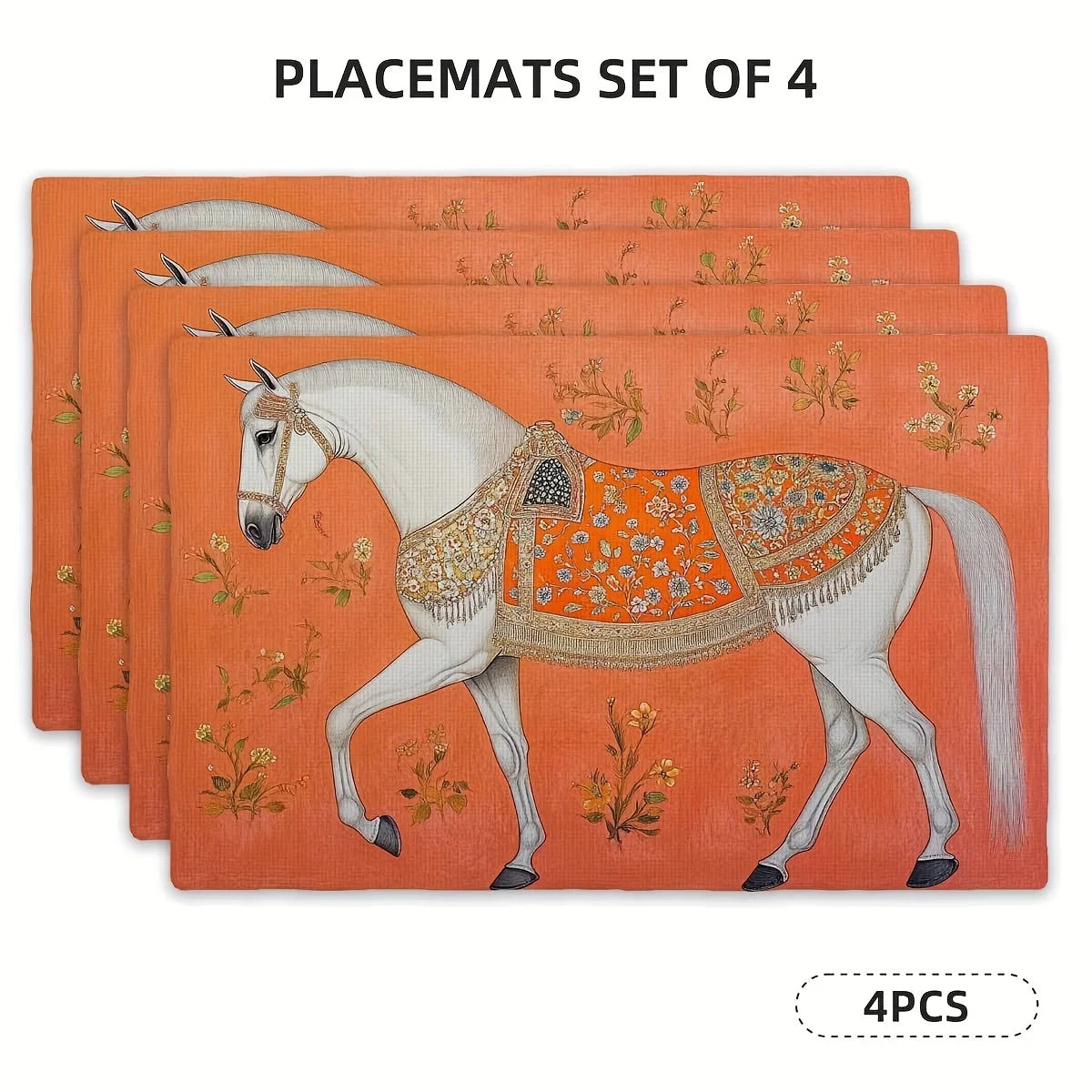 Indian Style White Horse Placemats Set Of 4