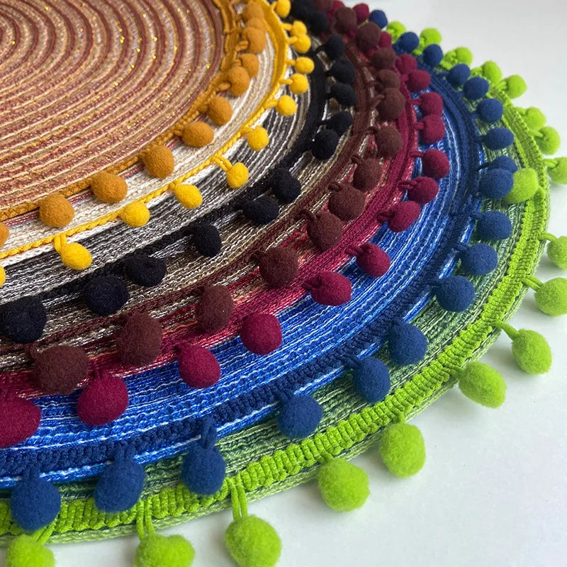 1/6/10PCS Round Braided Red Placemats
