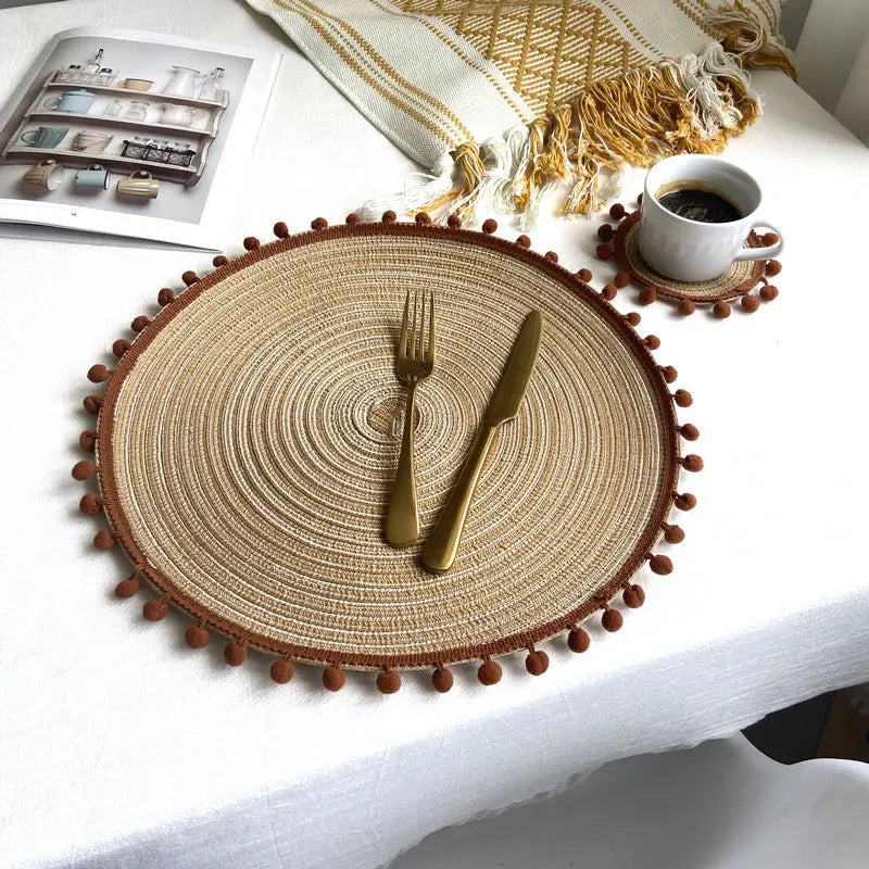 1/6/10PCS Round Braided Red Placemats