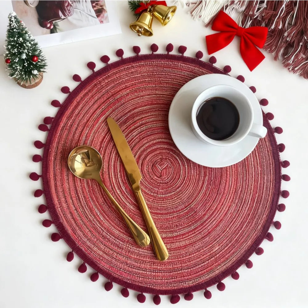 1/6/10PCS Round Braided Red Placemats