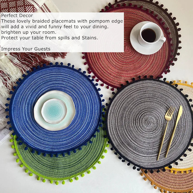 1/6/10PCS Round Braided Red Placemats