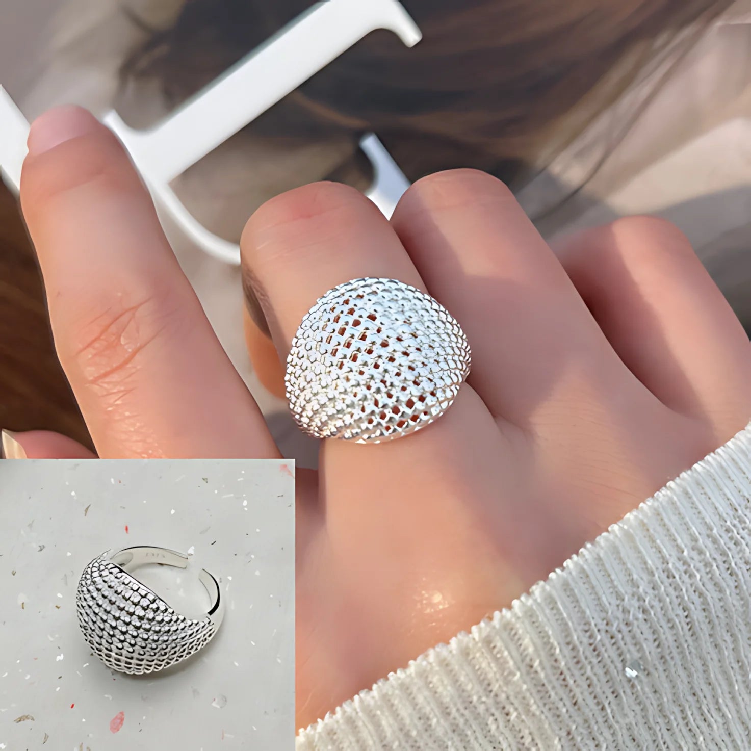 PANJBJ Real 925 Sterling Silver Retro Round Ring For 2 Rigns Women Chain Vintage Fine Jewelry Minimalist Accessories Gift